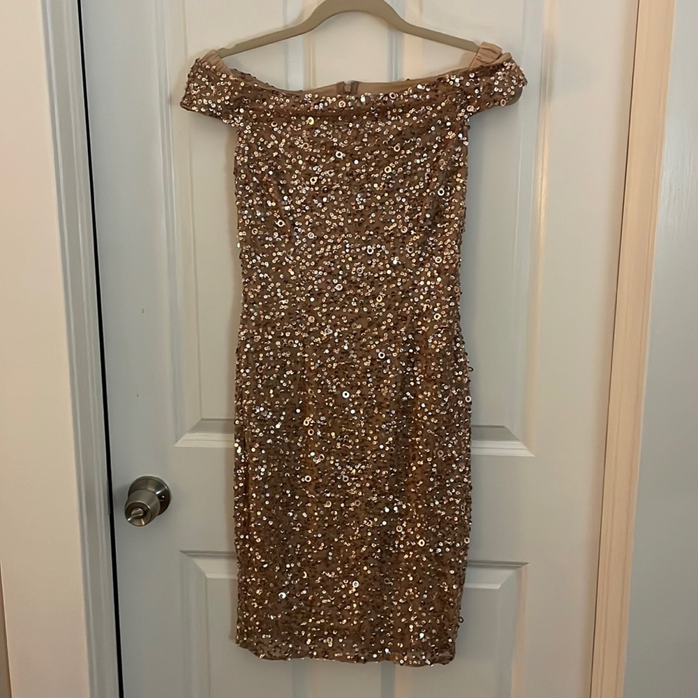 Adrianna Papell off the shoulder sequin dress